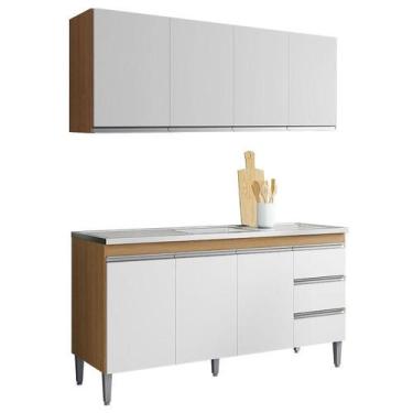 Imagem de Balcão de Pia 160cm e Armário Aéreo Andreia Amêndoa Branco - AJL - AJL