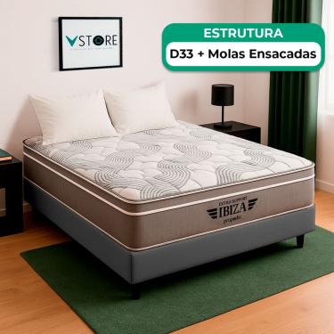 Imagem de Cama Box Baú Viúvo Cinza e Colchão Ibiza Molas Vstore
