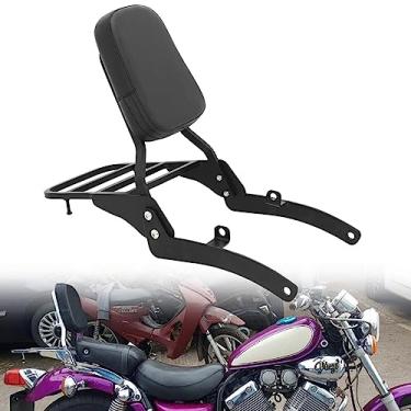 Imagem de Motaux Passenger Sissy Bar com suporte de bagagem, almofada de encosto para Yamaha Virago 400 535 XV400 XV535 todos os anos, preto