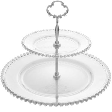 Imagem de Prato Duplo Wolff Pearl de Cristal 2 Andares Porta Doces 32cm Cupcake Petiscos Incolor