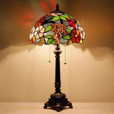 Imagem de AVIVADIRECT Luminária Tiffany Estilo Uva Roxa, Mesa De Vidro Colorido, Luz Leitura, 12X12X21" Com Base Resina, Decoração Para Quarto E Sala Estar