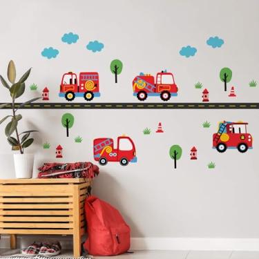 Imagem de Adesivo de Parede Infantil Carrinhos Bombeiros