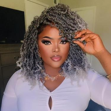 Imagem de GIX Yanky Twist Crochet Hair - 8" Pacotes Com 8 (30 Fios/Peças) Ombre Gray Pré-Torcido Fluffy Spring Mini Short Bob Passion Twist, Tranças Trançadas (8", T1B/Gray-8P)