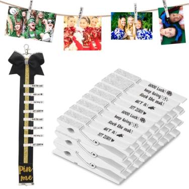 Imagem de 30 peças de clipes espirituais de torcida prendedores de roupa de madeira brancos pinos de torcida para mochila, prendedor de roupa de torcida competição a granel para times pompons de torcida