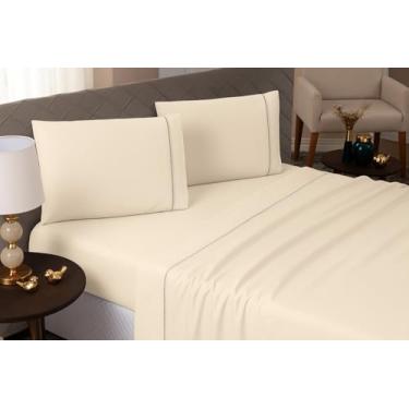 Imagem de Jogo de Lençol Casal 4 Peças 600 Fios Egípcio 100% Algodão – Fronhas e Lençol com Ponto Palito, Toque Macio e Acabamento Premium (Palha)