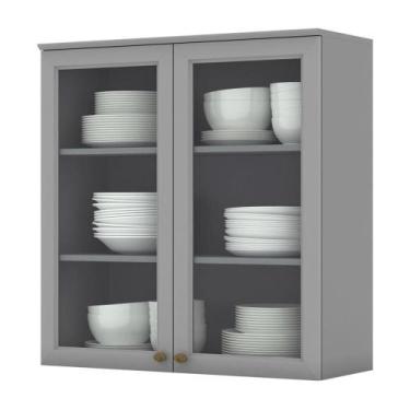Imagem de Armário Aéreo 2 Portas Vidro 80cm Americana Cinza - Móveis Henn, Cinza