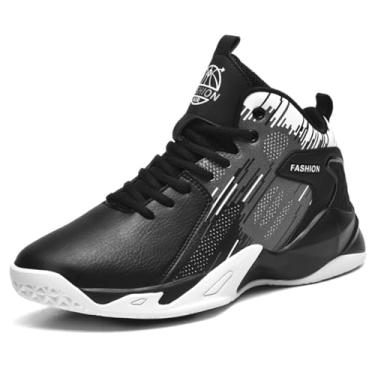Imagem de Tênis de basquete masculino de cano alto, botas de basquete antiderrapantes da moda(Black White,34 BR)