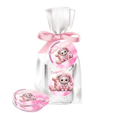 Imagem de kit 25 Lembrancinhas Alcool Gel Ursinha Rosa Maternidade e Chá De Bebê