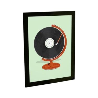 Imagem de Quadro Decorativo Disco De Vinil Ilustração Globo Musica Banda Decoração Poster Quarto Sala