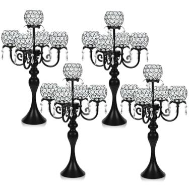 Imagem de Suporte de vela de cristal elegante de 5 braços, castiçal para mesa de casamento, peça central de mesa de 55 cm de altura, suporte de vela de mesa de candelabro, evento de festa, decoração de casa. (4