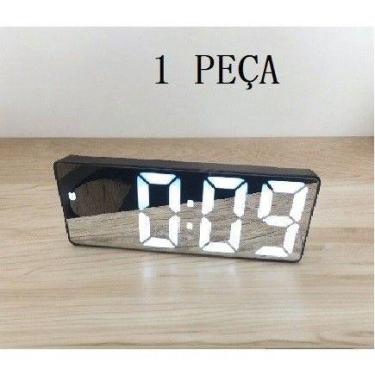Imagem de Relógio Despertador Digital De Mesa 16X2.5X6cm Decorativo Alarme Tempe