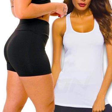Imagem de Kit Shorts Legging + Regata Fitness Academia Cós alto Bermuda 172 - IR