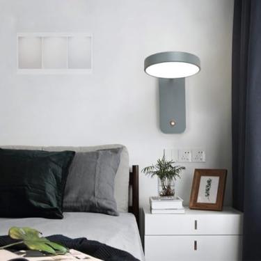 Imagem de Arandelas de parede LED para ambientes internos com interruptor lâmpada de parede tricolor regulável 180° Luz de parede giratória moderna de metal madeira iluminação de leitura para quarto cabeceira