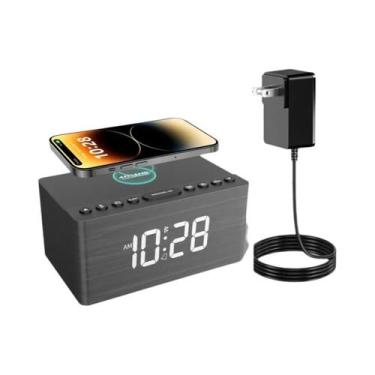 Imagem de Despertador Bluetooth De Madeira Com Rádio FM Estação De Carregamento 