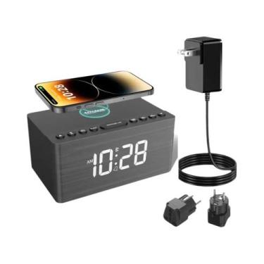 Imagem de Despertador Bluetooth De Madeira Com Rádio FM Estação De Carregamento 