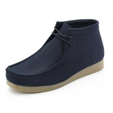 Imagem de Amali Jason2 – Botas masculinas casuais de cano alto, botas de camurça sintética com bico mocassim – Botas casuais, cadarço, sola de borracha crepe – Botas masculinas Moc Toe Chukka, Azul marino, 8.5