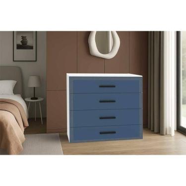 Imagem de Cômoda Solteiro Valência c/ 4 Gavetas Branco/Azul - Politorno