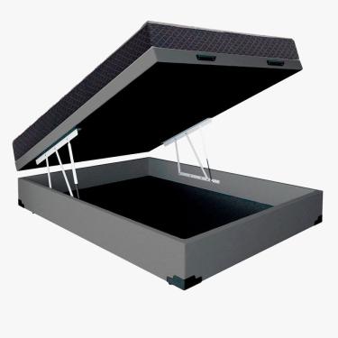 Imagem de Cama Base Box Baú Casal Reforçado Sintético Cinza + Colchão Casal Reforçado D33  20x138x188