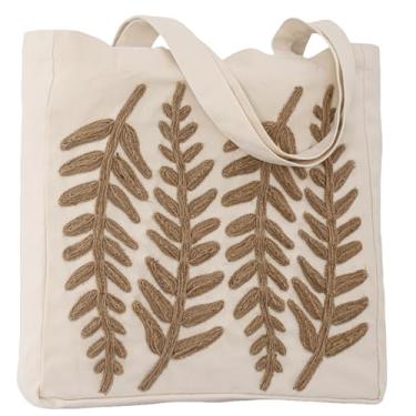 Imagem de Perseverance Trade Bolsa feminina de lona bordada de corda de cânhamo para verão reutilizável bolsa de ombro de algodão para supermercado academia praia, Folhas de salgueiro, Large