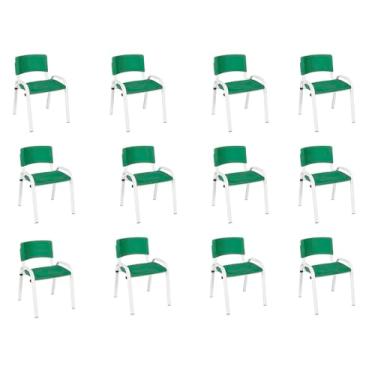 Imagem de Kit 12 Cadeiras Infantil Iso, Escola, Base Branco- Verde Escuro