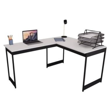 Imagem de Mesa Em L Estilo Industrial Escrivaninha De Canto Escritório Estudo Beni Camaleão (Branco)