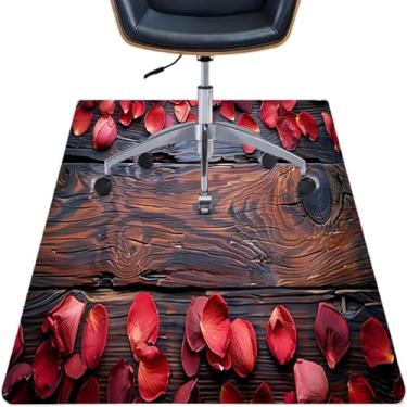 Imagem de Tábuas de madeira, tapete de cadeira de mesa, tábuas de madeira antiga estilo rústico com padrão floral, tapete de cadeira de mesa para piso de madeira de escritório em casa, protetor de piso de pilha