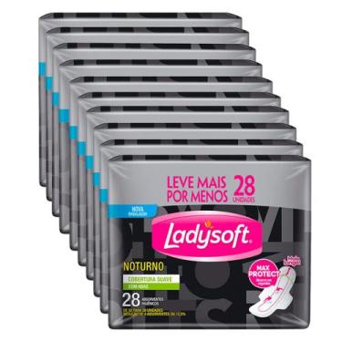 Imagem de Kit 10 Absorvente Ladysoft Noturno Suave Com Abas Com 28 Unidades