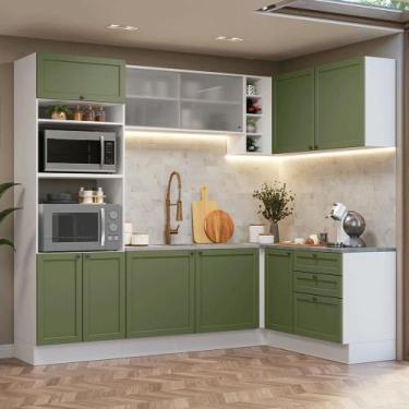 Imagem de Armário de Cozinha Completa de Canto 399 cm Branco/Verde Vik Madesa 01