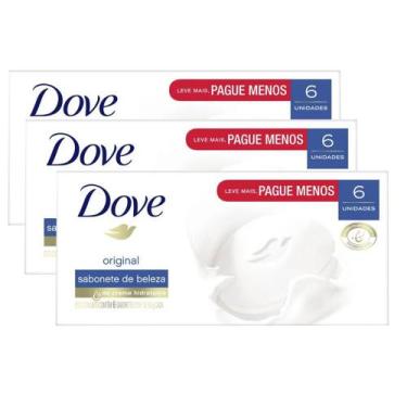 Imagem de Kit 3 Sabonetes Em Barra Dove Original Branco 90g 6 Unidades