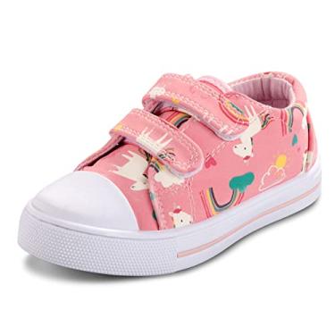 Imagem de Tênis infantil K KomForme para meninos e meninas com desenho de gancho duplo e laços tênis de lona para bebês, Pink Rainbow, 9 Toddler