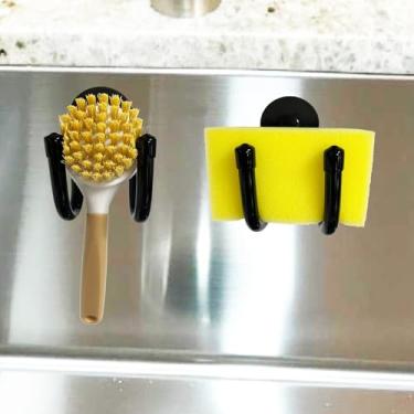 Imagem de Pacote com 2 suportes de esponja ajustáveis para pia de cozinha de aço inoxidável - suporte de escova, organizador de esponja perfeito para pendurar panos de prato para secar - suporte magnético duplo