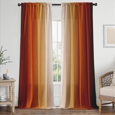 Imagem de Cortinas laranja queimado 246 cm de comprimento para sala de estar, conjunto de 2 painéis, laranja queimado e terracota, laranja enferrujado, cortinas com filtro de luz ombré, cortinas abstratas
