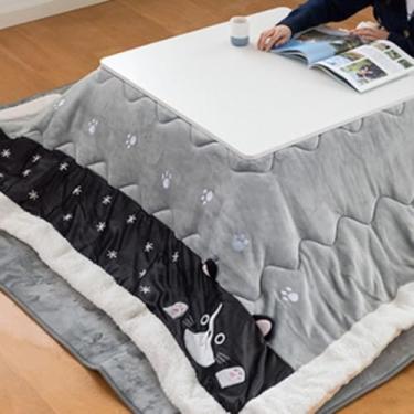 Imagem de Conjunto De Futon De Aquecedor Kotatsu Design De Padrão De Gatinho Cinza Mesa Kotatsu Com Aquecedor De Carpete Futon Janelas Japonesas Mesas De Café Tatami, Grey, 75 * 75 * 40cm