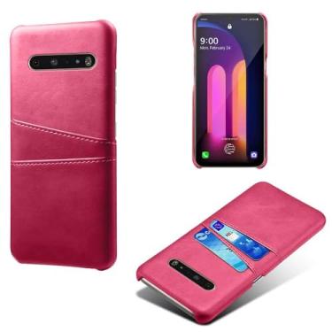 Imagem de Capas Compatível com LG V60,Caso de couro PU-Tampa de telefone a prova de choque com 2 slots de cartão,Proteção anti-impressão digital e anti-gota-Rose Red