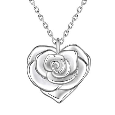 Imagem de beautlace Colares de coração de rosa/brincos de prata / preto banhado a arma flor amor coração pingente / brinco joias elegantes presentes para mulheres, One size, Cobre, Zircônia cúbica