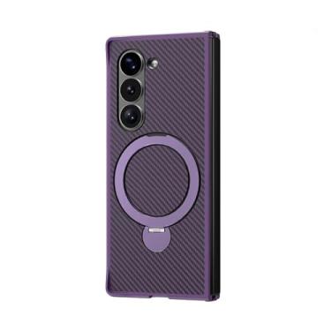 Imagem de Capa para Samsung Galaxy Z Fold6 com suporte giratório à prova de choque e suporte de couro em fibra de carbono (para Samsung Galaxy Z Fold6/roxa)