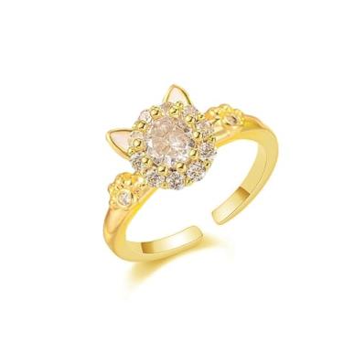 Imagem de Lindo anel fidget aberto ajustável CZ para mulheres banhado a ouro/prata cristal delicado zircônia cúbica gato pata flor giratório giratório ansiedade declaração anel de dedo ajuste confortável joias