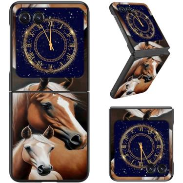 Imagem de RAUEDWDJS Capa para Motorola Moto Razr 2024, capa fina rígida de policarbonato capa flip de corpo inteiro robusta à prova de choque para Moto Razr 50, cavalos marrons