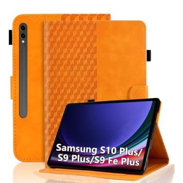 Imagem de Varohix Capa para Samsung Galaxy Tab S10+ Plus 2024 / S9 FE+ Plus/ S9+ Plus 12,4 polegadas 2023 de couro magnético multi-ângulo com suporte para cartão Galaxy Tab S9+/S9 FE+ - Laranja