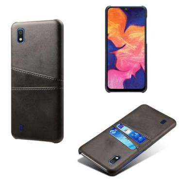Imagem de Capas Compatível com Samsung Galaxy A10,Caso de couro PU-Tampa de telefone a prova de choque com 2 slots de cartão,Proteção anti-impressão digital e anti-gota-Black