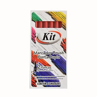 Imagem de Marcador Brush Ponta Dupla vermelho com 06 unidades