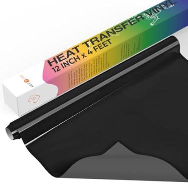 Imagem de HTVRONT Rolo de vinil de transferência de calor - 30,5 cm x 4FT Vinil HTV preto para camisetas, ferro preto em vinil para todas as máquinas de corte - Fácil de cortar e remover ervas daninhas para