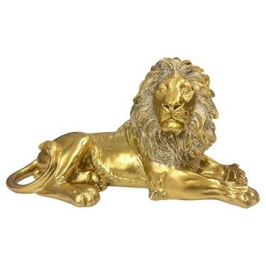 Imagem de Decoração de Mesa Estatua Enfeite Leão de Resina com brilho ou sem(Dourada deitado)