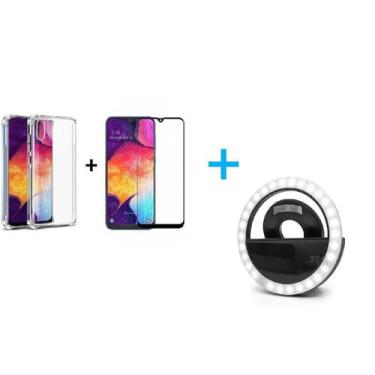 Imagem de Kit Flash Selfie Samsung Galaxy A50 + Capa + Película Vidro 3D