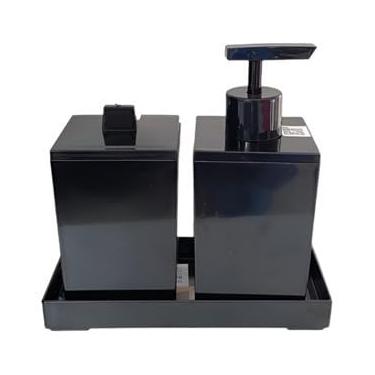 Imagem de Kit 3 Peças Porta Sabonete Algodão Cotonete Banheiro Lavabo (preto)