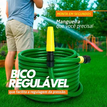 Imagem de Mangueira de Jardim Trançada Reforçada e Montada Pronta Para Uso Verde Com Engate E Esguicho Jardim 