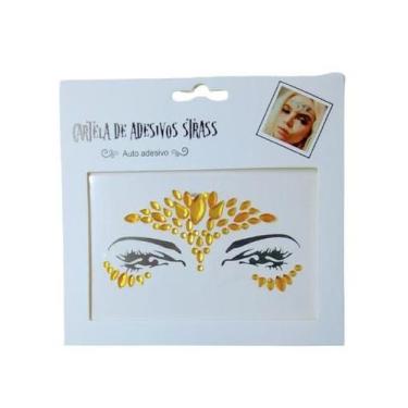 Imagem de Adesivo Para o Rosto Strass Dourado Cristal "Modelo 5" Festas Carnaval