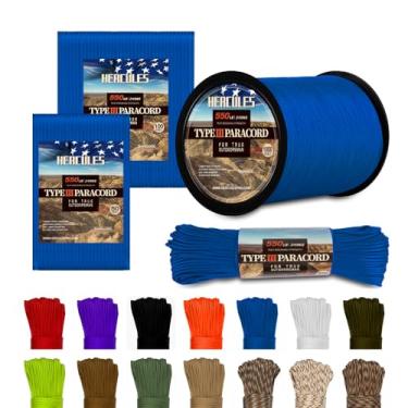Imagem de HERCULES Tipo iii paracord 550 paracord corda paraquedas, 100' azul royal paracord para sobrevivência paracord, cabo de sobrevivência