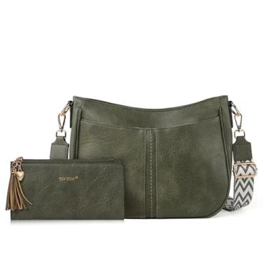 Imagem de TANTOMI Bolsas transversais para mulheres, bolsas transversais e carteira feminina de couro vegano, bolsas e bolsas para uso diário, Verde escuro