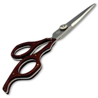 Imagem de Saki Shears Tesoura De Corte Cabelo Profissional Kigumi 6" - Lâmina Estilo Espada Com Furos Para Os Dedos Em Madeira, Aço Inoxidável 440C Cabeleireiros E Barbeiros (Marrom)